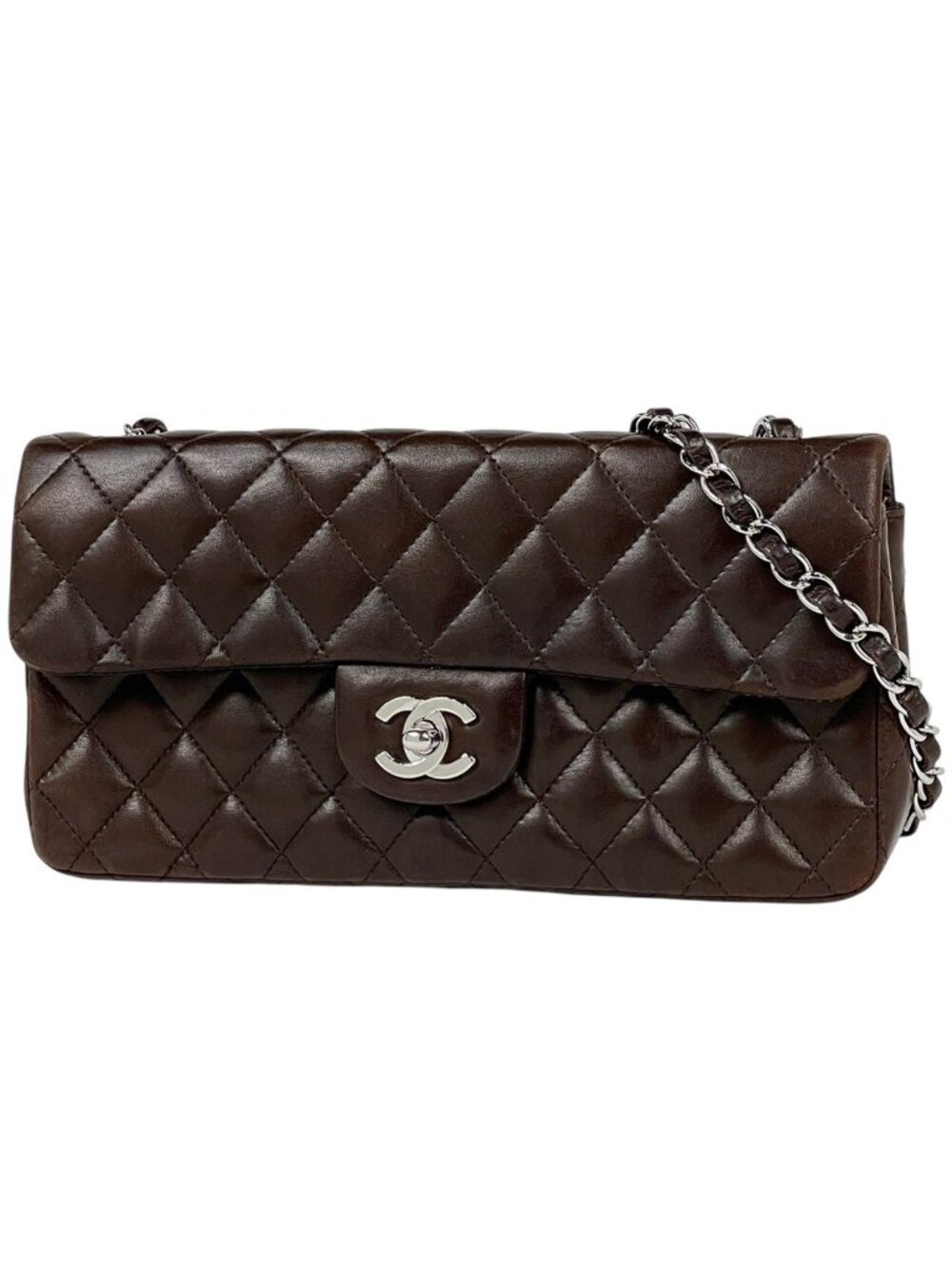 Chanel Quilted Single Flap Chain Shoulder Bag CC Logo Leather Brown